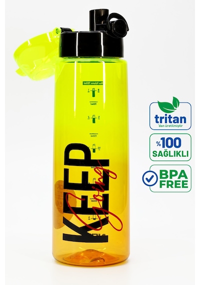 Su Matarası Tritan Geniş Ağız Su Şişesi Grafiti Spor Matarası Suluğu Bpasız 800 Ml Sarı 0104