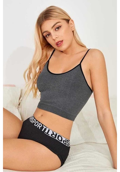 Epilons Zenvial Kadın Anstrasit Gri İp Askılı Crop Top Bluz Zenviall2