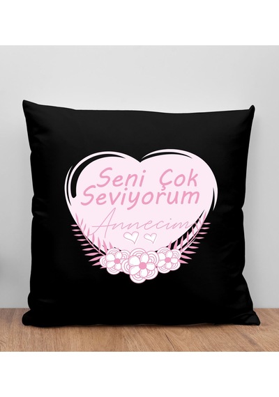 Bk Gift Anneler Günü Tasarımlı Siyah Kırlent Yastık, Anneye Hediy