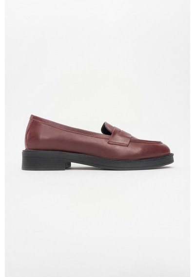 Luvishoes Luvi Shoes Pline Bordo Cilt Hakiki Deri Kadın Loafer Ayakkabı Bordo