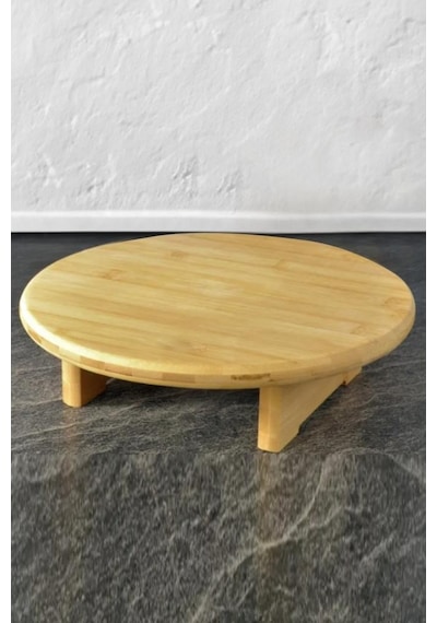 Digithome Bambu Tezgah Üstü Ayaklı Yuvarlak Kesim Panosu Servis Ve Sunum Tahtası 32 Cm Kahverengi - Thn76059 C1-1-18