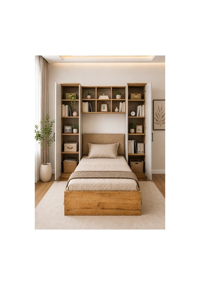 Krayola, Viona 2 Kapaklı Kitaplıklı Karyola - 90x190