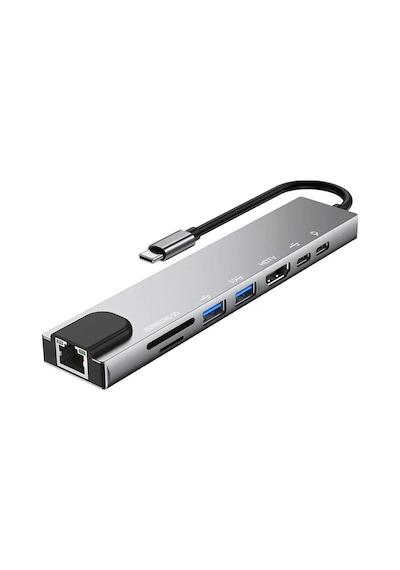8 İn 1 Type C To Hdtv Çok Portlu Hub 4k Hdmı Pd Rj45 Usb 3.0 Sd Tf Çevirici Adaptör
