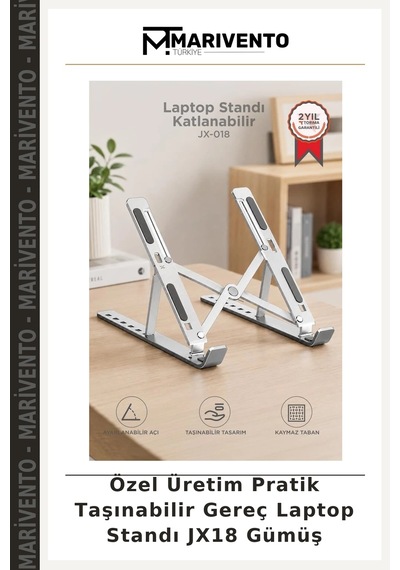 Özel Üretim Pratik Taşınabilir Gereç Laptop Standı Jx18 Gümüş