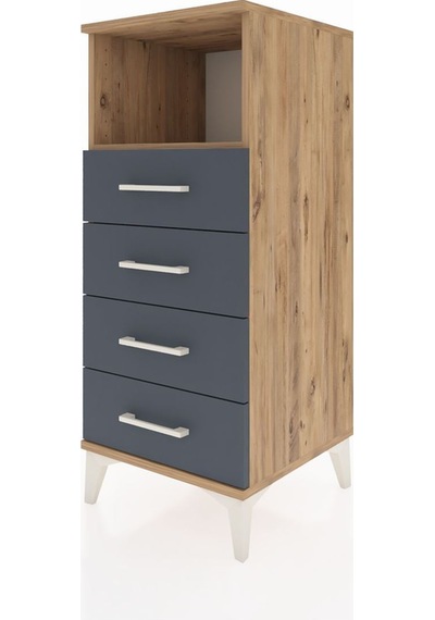 Hyperion Komodin Tek Raflı 4 Çekmeceli 44x44x106 Çam-antrasit Atlas Çam