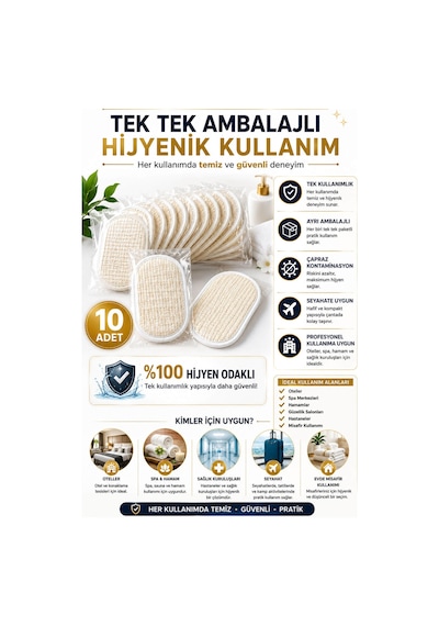 10 Adet Tek Kullanımlık Banyo Lifi 10x15 Cm Hijyenik El Geçirmeli Duş, Spa, Otel Ve Seyahat Lifi