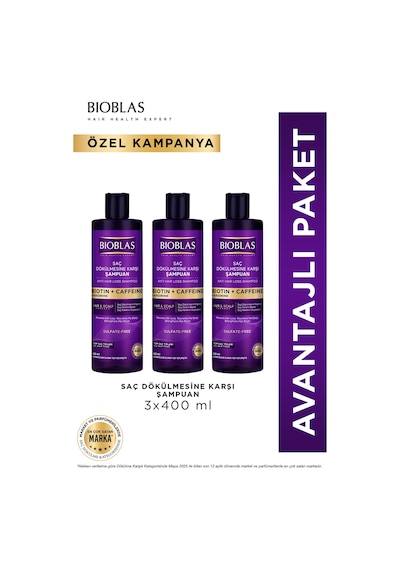 Biotin & Kafein Saç Dökülmesine Karşı Şampuan 3 X 400 Ml