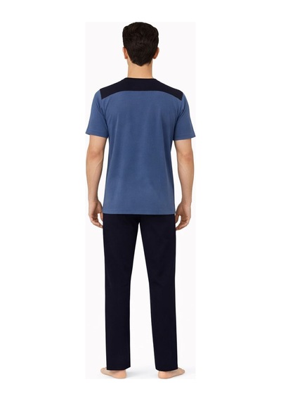 Gk Luxury & Fashıon Sude Erkek Pijama Takımı Kısa Kollu Alt Uzun - A300-05 Ve A301-1173-1 %100 Koton Mavi