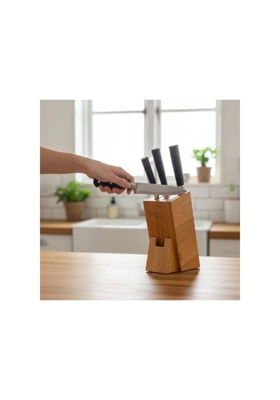 220 Mm Eğik Tasarımlı Bambu Bıçak Standı, Kaymaz Taban İle Pratik Mutfak Düzenleyici 6999