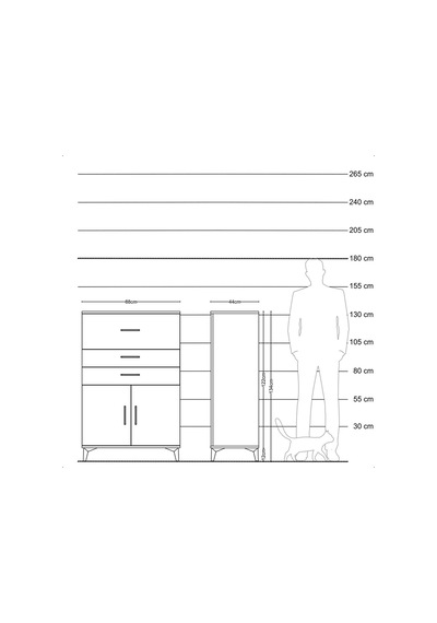 Hyperion Dolap Tek Raflı 3 Çekmeceli 2 Kapaklı 88x44x134 Çam-... Çam