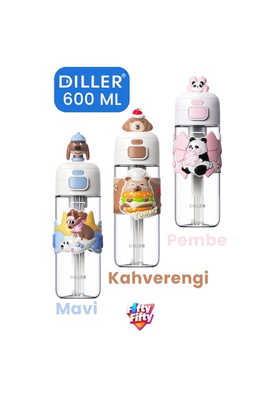 Dıller 600 Ml Pipetli & Rahat İçim Çift Kullanım Tritan Su Matarası Suluk -ffd600renk3 Kahverengi