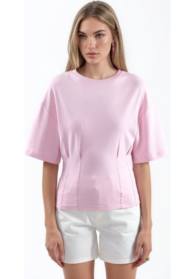 Hiccup Busem Women S Cotton Ribbed Crew Neck Blouse Toz Pembe