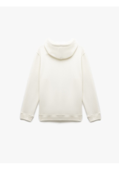 Koton Şardonlu Uzun Kollu Basic Kapşonlu Sweatshirt Beyaz 7wam70001mk