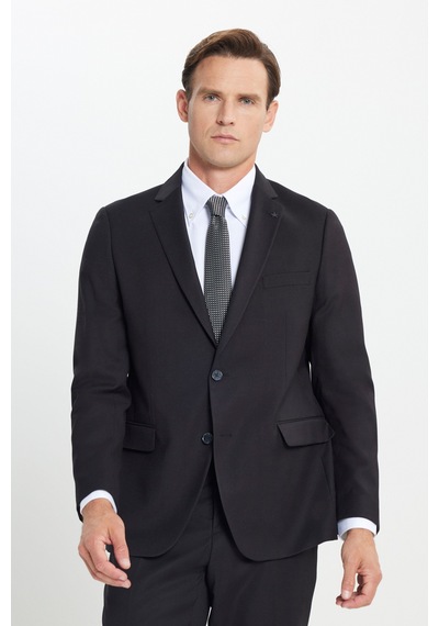Ac&co Erkek Sıyah Regular Fit Rahat Kesim Mono Yaka Armürlü Takım Elbise Siyah