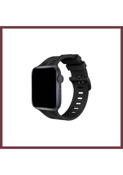 Storeşahin Apple Watch 38mm Uyumlu Kr408 Çizgili Silikon Kordon - Siyah Shn0720