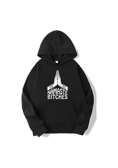Brz Collection Unisex Oversize Ön Baskılı Namaste Bitches Hoodie Siyah