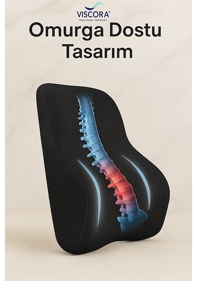 Vıscora Masaj Sistemli Ortopedik Sırt Minderi Omurga Dostu Ergonomik Bel Desteği Siyah