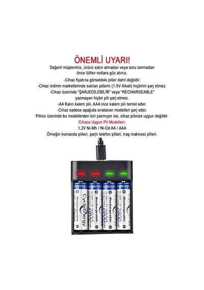 Pil Şarj Cihazı Aa/aaa 4 Yuvalı Led Göstergeli, Siyah, Gt-bc07