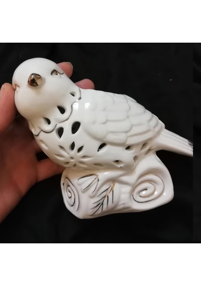Lüks İşlemeli Kuş Tasarımlı Porselen Mumluk Buhurdanlık Heykel Dekoratif Biblo Ev Ofis Hediyesi 17cm