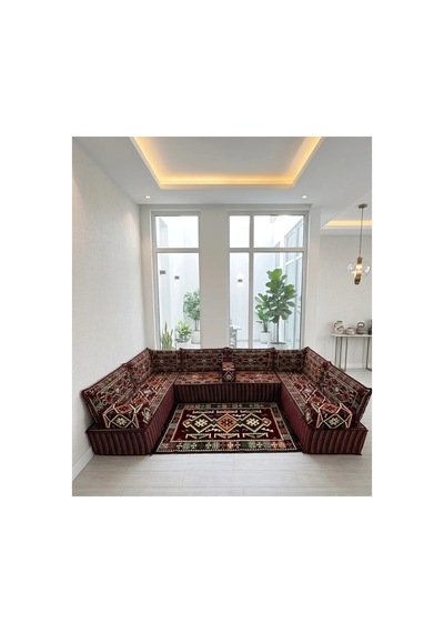 Bordo Anadolu Modeli Şark Köşesi - 40 Cm Kalın Süngerli Teras Ve Balkon Sedir Takımı