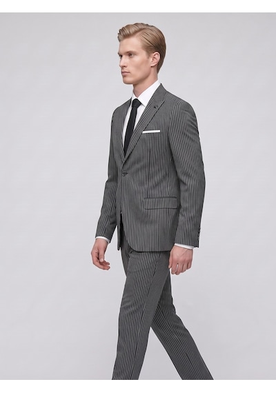Tk6890 Erkek Çizgili Takım Elbise Slim Fit Modern Kesim Şık Klasik Ceket Pantolon Takım Antrasit
