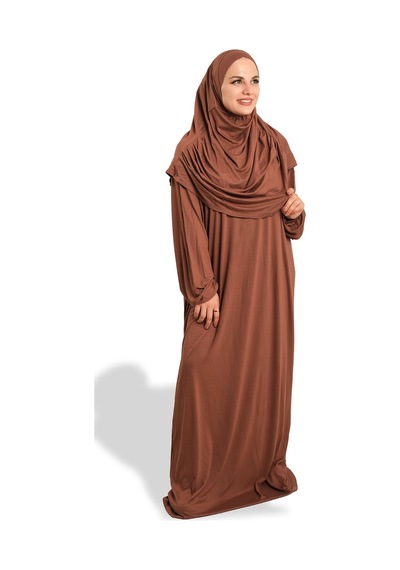 Hürrem Bone 2 Parça Namaz Elbisesi Viskon Düz 2504 14 Kahverengi