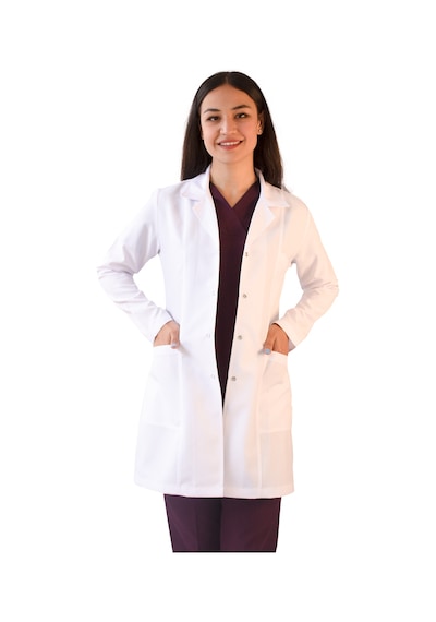Vayteks  Gömlek Yaka Orta Boy Beyaz Kadın Doktor Öğretmen Laboratuvar Önlüğü Beyaz