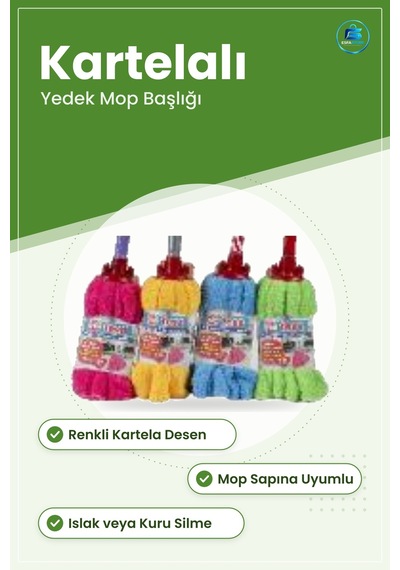 Renkli Kartelalı Mop Yedek Başlığı Paspas Ucu Ev Mutfak Banyo Ve