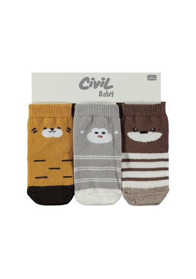 Civil Baby Face Animal 3'lü 6- Bebek Erkek Çorap Set - Standart