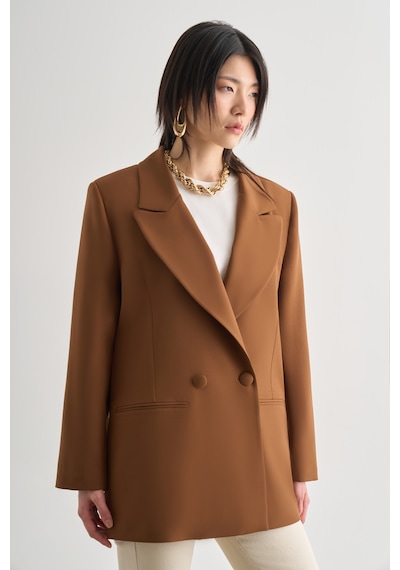 Mizalle Oversize Çift Yırtmaçlı Kahverengi Blazer Ceket Kahverengi