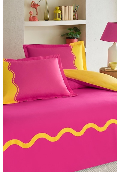 Özdilek Neon Wave Çift Kişilik Lastikli Çarşaf Nevresim Takımı Pembe