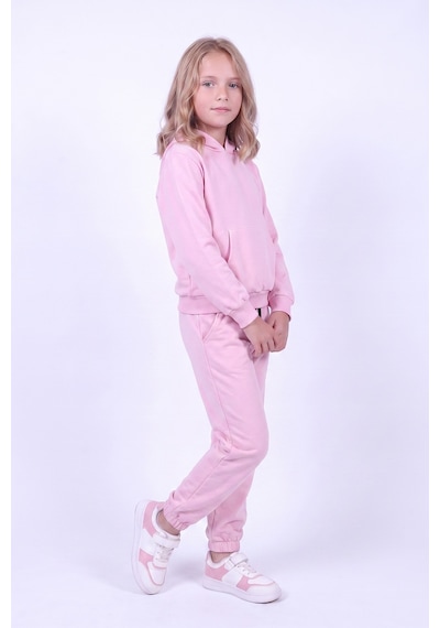 Fyk Kids Kız Çocuk Düz Kanguru Cepli Kapüşonlu Eşofman Takımı Pembe