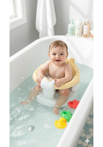 Vavbaby Önden Açılır Bebek Banyo & Bebek Mama Oturağı Sarı Sarı