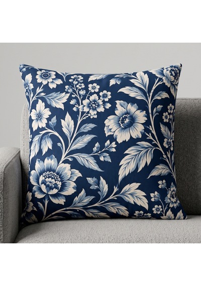 4'lü Lacivert Krem Desenli Dekoratif Kırlent Kılıfı Seti - 43x43 Cm Çift Taraflı Lacivert - Krem