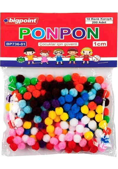10 Farklı Renkte Bigpoint Marka 1 Cm Ponpon 200 Adet