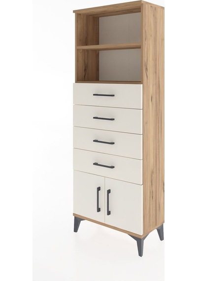 Arges Dolap 2 Raflı 4 Çekmeceli 2 Kapaklı 60x30x163 Çam-aytaşı Atlas Çam