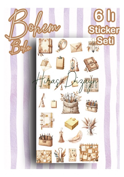 Hiras Dizayn Bohem Boho Temalı Sticker Seti 6 Sayfa Çok Renkli
