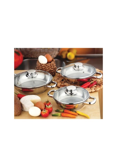 Gülsan 6 Parça Cam Kapaklı Paslanmaz Çelik Omlet Tencere Seti 16 Cm, 18 Cm, 20 Cm