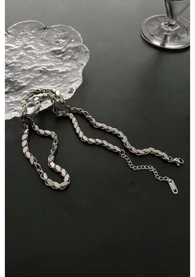 Chavin Gri Parlak Çelik Halep Zincir Bayan Kolye Ev05by Gri