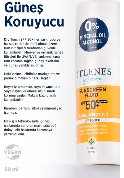 Celenes Herbal Spf 50+ Güneş Koruyucu Krem Dry Touch 50 Ml