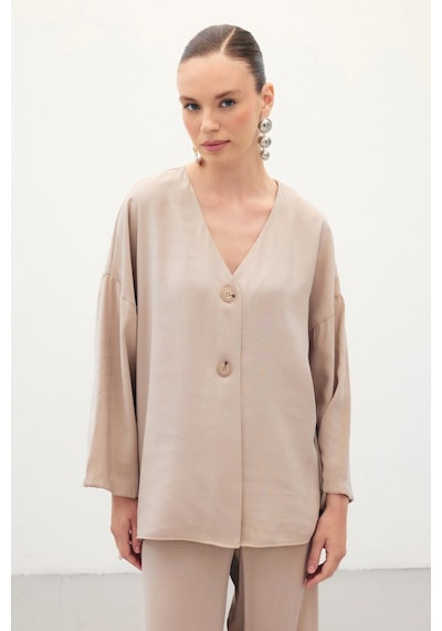 Sateen Düğmeli Kimono - Taş Taş