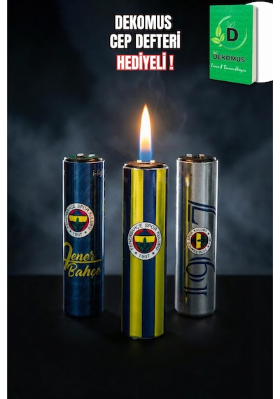 "dekomus Cep Defteri Hediyeli" Lisanslı Fenerbahçe "tekli" Metal Kılıf Taşlı Çakmak Altın