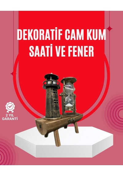 Ahşap Gövdeli Deniz Feneri Formlu Kum Saati 15x20 Cm Masa Dekoru