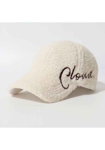 Valkyrie Peluş Şapka Kadın Erkek Unisex Kışlık Şapka Cloud Nakışlı Ayarlanabilir Bej Teddy Şapka Beyaz Beyaz