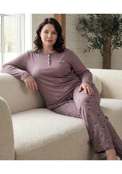 Lana Kadın Battal Pamuk Likralı Raporlu İnterlok Kışlık Pijama Takımı 245/11 - 1 Adet Mürdüm Lana Kadın Battal Pamuk Likralı Raporlu İnterlok Kışlık Pijama Takımı 245/11 - 1 Adet Mürdüm
