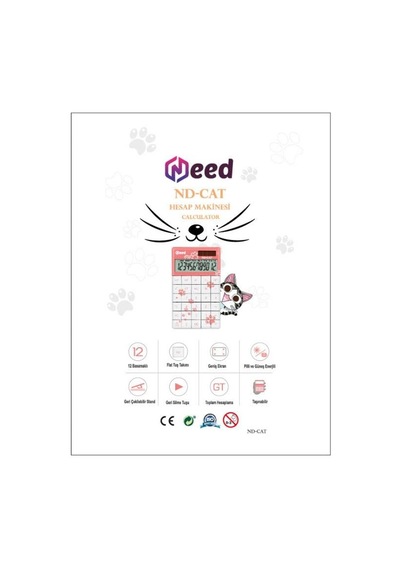 Pembe Kedi Pati Desenli Hesap Makinesi Genel