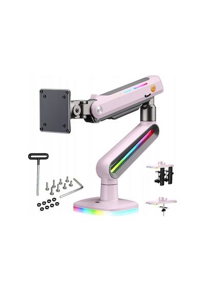 Nb J6 Profesyonel Rgb Aydınlatmalı 32-60 İnç Gaz Amortisörlü Oyuncu Monitör Kolu Pembe 2-20 Kg