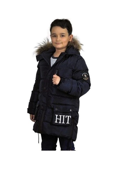 Benitto Erkek Çocuk İç Cepli Tüylü Kapüşonlu Çift Cepli Mont-14764 Lacivert