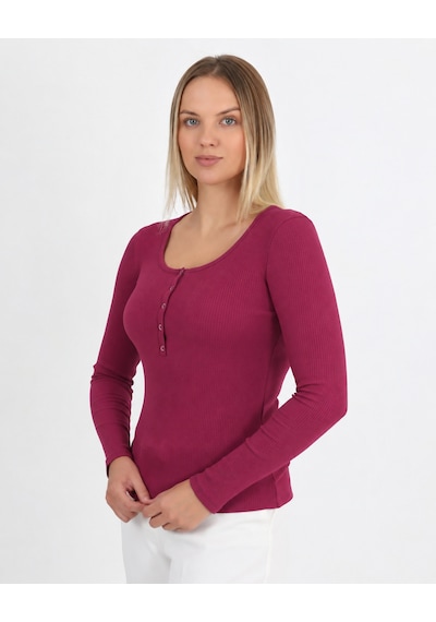 Hdm Kadın Bordo Uzun Kollu Fitilli Patlı Çıtçıtlı Basic Örme Bluz - H6172