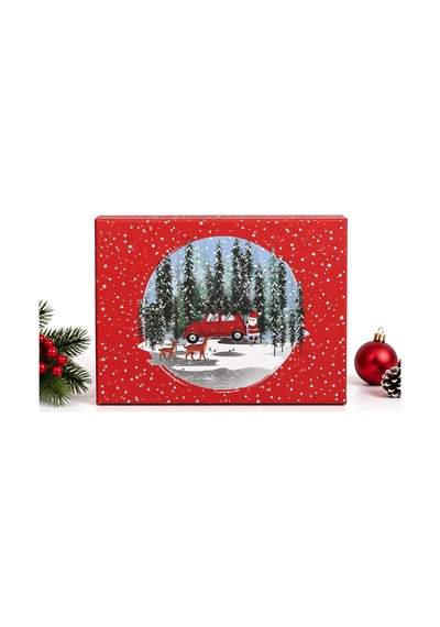 Yılbaşı Hediye Kutusu 27x19x7 Cm Noel Temalı Kapaklı Hediye Kutusu Dayanıklı Karton, Varak Detaylı Yeni Yıl Hediye Paketi Kutusu Model 1 Cok Renkli